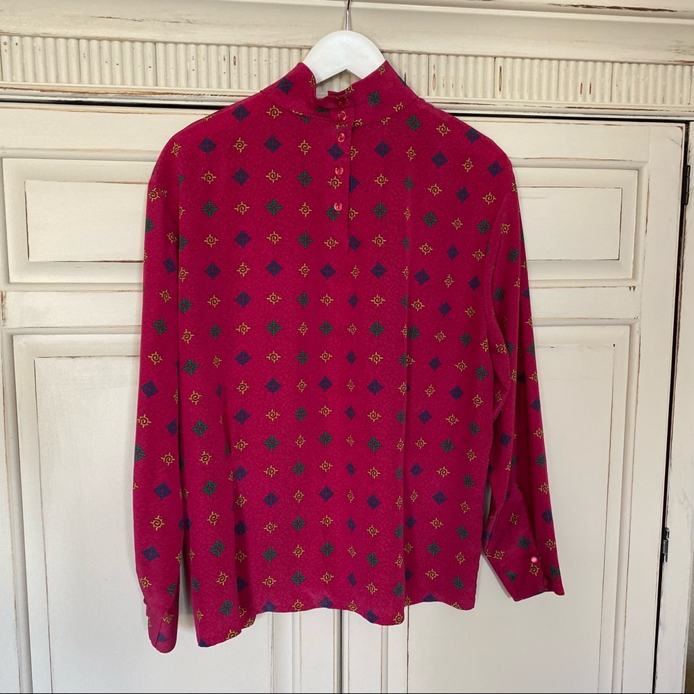 Miss Sophisticates Pendleton Made USA Blouse Vintage Long Sleeve Pink Blouse Top - Picture 5 of 12
